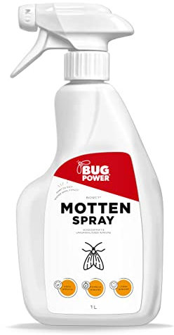 BugPower Motten Spray 1L - Sofort- und Langzeitwirkung - Ungezieferspray mit Knock-down-Effekt - Insektenspray gegen alle Motten
