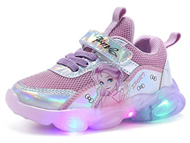Elsa Prinzessin schuhe,Mädchen LED Leuchtende Schuhe Kinder Glänzende Blitzes schuhe Leichte atmungsaktives Turnschuhe,Trainer Sports laufende ,Kinder Sneakers aus Mesh (21-31) ( Color : Purple , Size