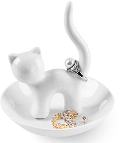 Aspegiffu Cat Lovers Gifts for Women, Smile Cat Ring Holder Dish Trinket Dish, Funny Cat Themed Gifts for Cat Lovers, Cat Mum, Girls, Women Her Birthday Christmas Valentines Gifts, Cat Ornament Decor