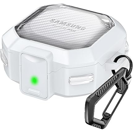 Clear Carbon Fiber Case (with Secure Lock) for Samsung Galaxy Buds 2 Pro (2022)/Galaxy Buds Pro (2021)/Galaxy Buds 2 (2021)/Galaxy Buds Live (2020) with Keychain, White