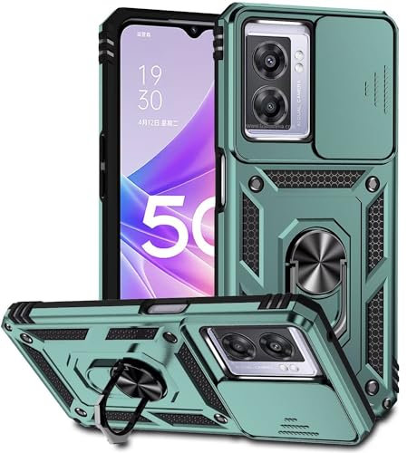 JIEZUIMEI Hülle für Oppo A57 4G/5G/A57S/A77/A77S Handyhülle mit Slide Camera, 360 Grad Metal Ring Halter Standard [360° Ring Magnetische Autohalterung] Stoßfest Schutzhülle Dunkelgrün