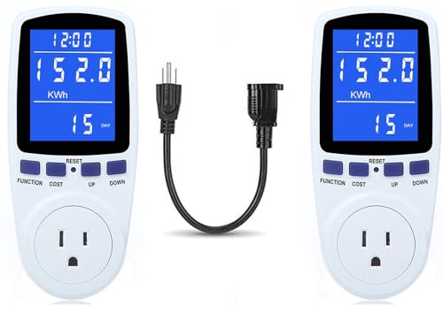 2 Pack Watt Meter Power Meter Plug Home Electricity Usage Monitor with 1 Cord, Electrical Usage Monitor Consumption, Energy Voltage Amps Kill Meter with Backlight, Overload Protection, 7 Modes Display
