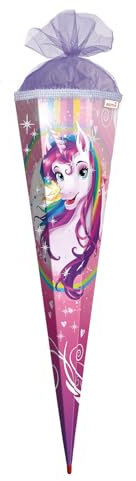ROTH Schultüte Einhornportrait 85 cm groß - Glitter - 6-eckig Rot(h)-Spitze Tüllverschluss Glitzerborte - Zuckertüte Einhorn Glitzer