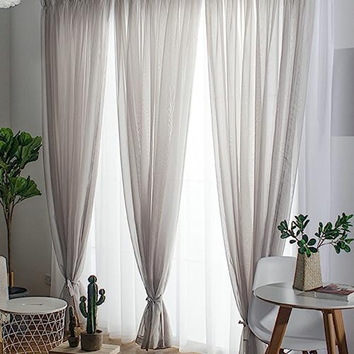 AMDXD Hellgrau Halbtransparent Voile Vorhangschals mit Ösen, Einfarbig Halbtransparent Gardinen Voile Voile Polyester, 132X137CM(BxH)