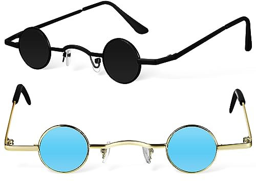 AOKWAWALIY 2 gafas de sol redondas de cristal de metal para hombre, estilo retro punk, gafas de sol retro, como en la imagen, medium