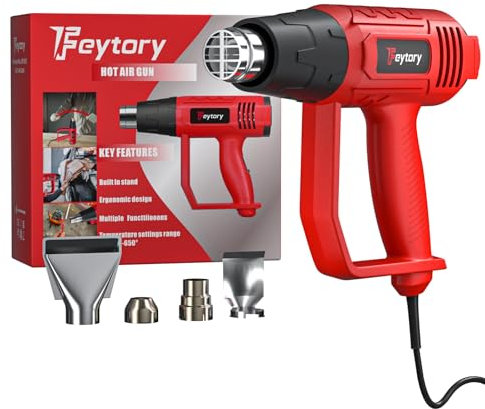 Pistola ad aria calda,Pistola Termica 2000W, con 2 impostazioni di temperatura 60°C-600°C, 4 Accessori e Protezione da Sovraccarico Per Sverniciare, Per il DIY, sverniciatura, termoretrazione