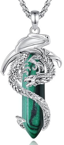 EUDORA Harmony Ball Wikinger Drachen Malachit Kette für Damen Herren, Vintage Drachen Malachit Halskette Anhänger Amulett Energie Gothic Schmuck Geschenk für Frauen Herren Papa Mutter, 20 +24