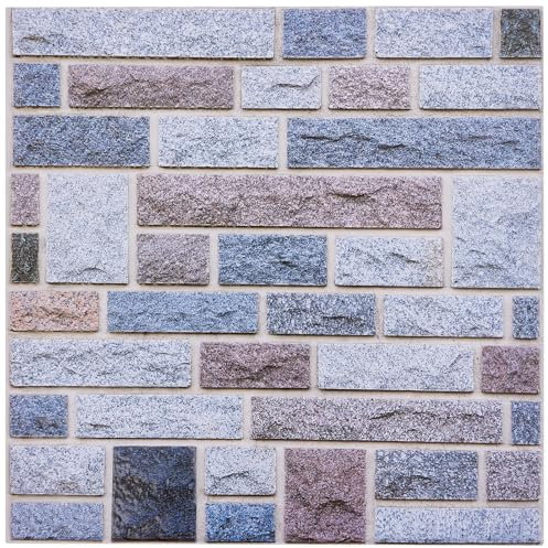 Warmiehomy 3D Self Adhesive Wall Tiles,30x30cm 12Pcs Peel and Stick Marble Tiles Waterproof Vinyl for Kitchen Backsplash Living Room Bedroom Bathroom(Grey-Blue-Pink Marble)