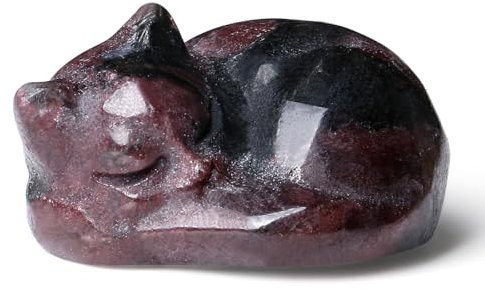XIANNVXI Katzen Granat Kristalle Katzenfigur Kawaii Katze Schlafende Katze Polieren Heilstein Katzen Geburtstag Geschenk Katzenliebhaber Cute Room Schreibtisch Decor