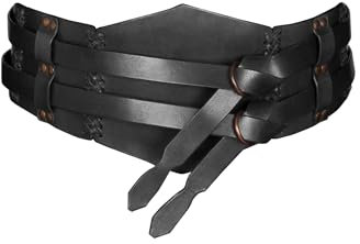 Ulfberth Mittelalterlicher Langgürtel, Büffelleder, dunkelbraun/schwarz, ca. 16,5 cm breit, Flechtnaht, Antik-Finish (Schwarz, XXL)