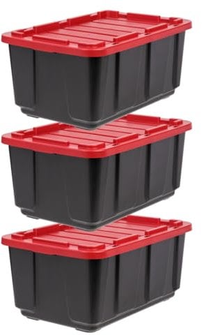 Iris Ohyama Heavy Duty Organisation Boxes, 100L, 3er-Set, Schwarz, Groß, Robust, Stapelbar, Aufbewahrungsbox, Für Garage, Regale, Umzug, Plastik, Utility, Werkzeugkiste, UTB-27
