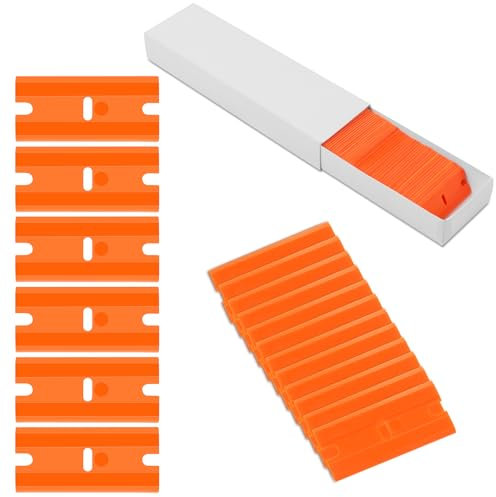 Flintronic 100 Pezzi Lame di Ricambio, per Raschietti a Lama da 40mm, Lame a in Plastica, per Pulito, per Vetro per Cucina e casa, Colla, Colore, Decalcomanie, Piano Cottura e Forno