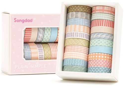 Songdao 20 Rollen Washi Tape Set Masking Tape Klebeband Bunt für Kinder, Scrapbooking zubehör, Bullet Journals, Bastel Planer, Handwerk und DIY (Style One)