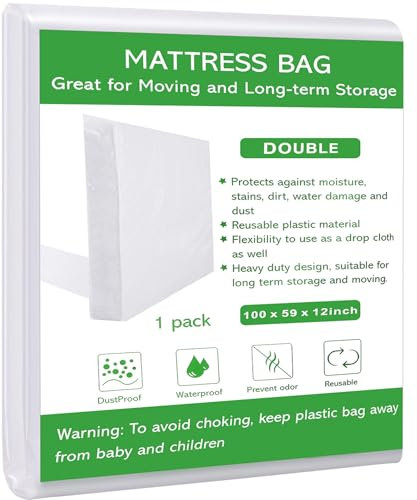 Dntorx Double Size Mattress Bag for Moving and Storage, Waterproof Plastic Mattress Protector 2.76 Mil Heavy Duty Mattress Cover for Moving Double Size – 255 X 150 X 30cm