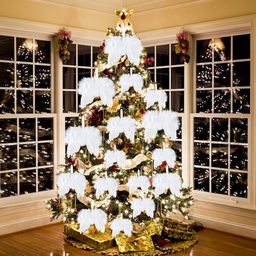 Scinzene 16 Stücke Weihnachten Engelsflügel, Weiß Weihnachtsschmuck Fantasie Engel, Christbaumschmuck, Tannenbaumschmuck, Für Weihnachtsfeier Dekoration DIY Handwerk