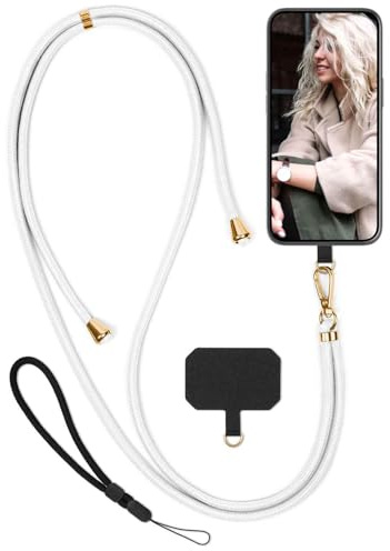 moex Unleash für Samsung Galaxy Z Fold 6 Handyband zum Umhängen ohne Hülle, Handykette Universal mit Karabiner, Handy Band abnehmbar, Kette mit Pad für Handyhülle, Weiß, Gold