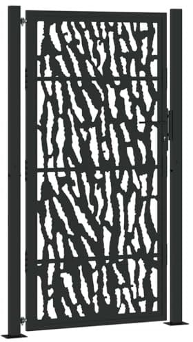 vidaXL Puerta de jardín de diseño con carril de acero negro 105x180 cm, puerta de cerca, puerta exterior, puerta de metal, puerta de seguridad