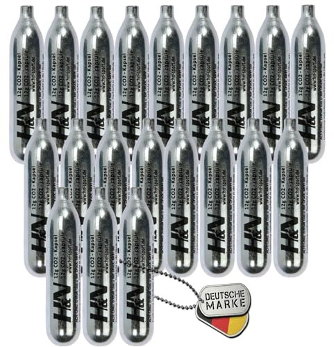 20 x 12g Co2 Kapseln für Airsoft Pistole, Softair, Paintball, Luftpistole oder Luftgewehr - H&N Sport CO2 Patronen Kapsel