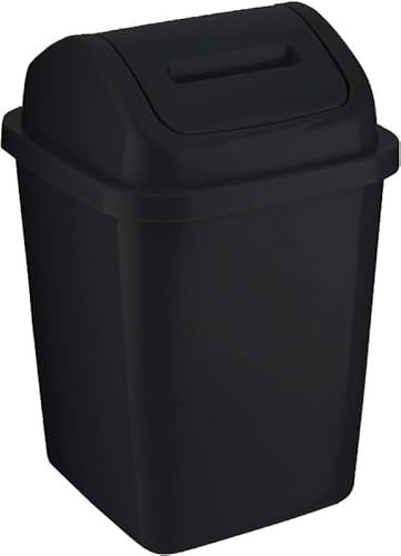 ZYBUX - Plastic Swing Top Bin 5L Waste Paper Rubbish Trash Can Square Small Swing Top Desktop Kitchen Bathroom Garbage Dustbin, 5 Litre (Black)