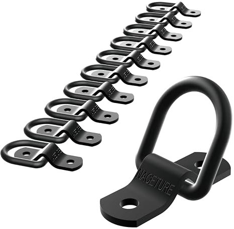 Motorcycle Tie Down Anchor Hook Heavy Duty Alloy Steel - Dirt Bike Tie Down Strap Rings Accessories for Truck, Camper, Trailer, Truck Bed Tie Down Anchors (Black 10 Pack)