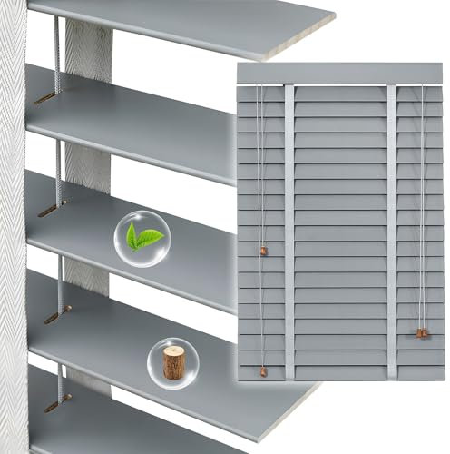 JFOZDM Custom Wooden Venetian Blinds Window, Faux Wood Venetian Blinds, Horizontal Blind, Light Control/Privacy Protect, Shutters for Inside for Bathroom, Kitchen, Bedroom, Office, Easy Fit