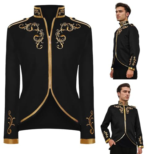 QEKFDOV Herren Prinz Kostüm,Blazer Steampunk Gothic Mantel für Halloween | Mittelalter Viktorianischen Retro Kleidung, Renaissance Jacke Cosplay Halloween Cosplay Karneval Fasching Theateraufführung