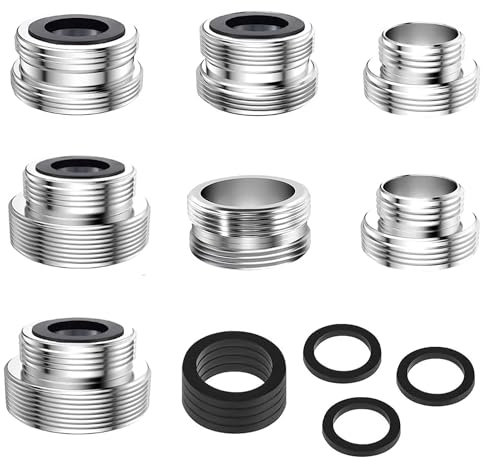 7 Stück Wasserhahn Adapter, Wasserhahnadapter mit Dichtungen, Wasserhahnadapter für Gartenschlauch Gewindeadapter Wasserhahn Küche Außengewinde Adapter Perlatoren für Wasserhähne (16-28 MM)