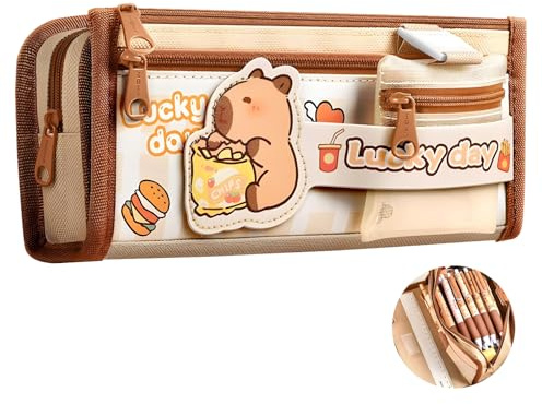 LaresDay Federmäppchen Capybara Braun mit 5 Fächern-Aesthetic Etui für Teenager, federmäppchen，Mädchen & Jungen, Großes Schüttelpenal Federtasche als Praktisches Geschenk