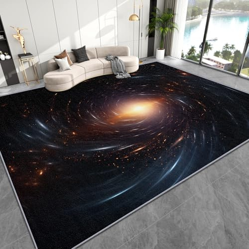 AevuCub Galaxy Deko, Schwarzes Loch Teppich 80x150 Kurzflor, Kleiner Teppich Wohnzimmer Weltraum, Weich rutschfest Waschbare Teppiche, Bettvorleger Schlafzimmer Kinderzimmer