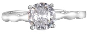 Mesnt Verlobungsring für Damen, Dünner Infinity-Ring für Damen mit rundem Moissanit mit Vier Zinken, 9 K/14 K/18 K Weißgold, Größe 49 (15.6)