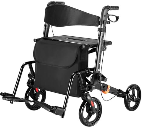 CommSin Carbon Ultralight Rollator Walker, Arthritis Rollator mit 180° drehbarer Rückenlehne, Höhenverstellbar und Faltbar, Für Senioren, Arthrose-Patienten und Pflegebedürftige, bis 200kg