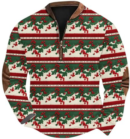 Men's Ugly Christmas Jumper Xmas Tree Sweatshirt Santa Claus Pullover Half Zip Sweater Long Sleeve Blouse Crew Neck Shirt Funny Novelty Jumpers Rude Clothes Casual Loose Fit Activewear Warm Cosy Tops