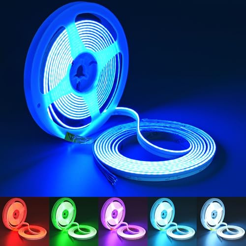 TOPAI 24V Seitenlicht RGB COB LED Streifen 5M, Punktfrei 630LED/M Hochdicht, Dimmbar, Selbstklebend Schneidbar Flexibel 8mm Breite für Innenbereich DIY Beleuchtung