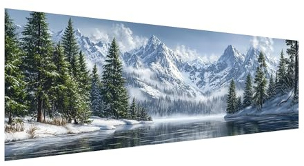 MOMAKA 5D Diamond Painting Grand Format Paysage, Broderie Diamant Kits Point De Croix Broderie Montagnes Enneigées, Diamonds Art Craft Cross Embroidery Pour La Décoration Murale à Domicile 30x80 cm