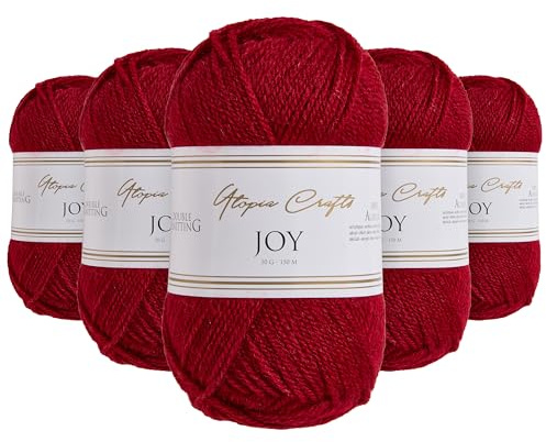 Utopia Crafts JOY, DK Acrylgarn 100% zum Stricken & Häkeln, Nadelstärke 4 mm, 5er-Pack à 50g, OEKO-TEX Standard 100, Mütze, Schal, Decke, Amigurumi, Dunkelkarmin