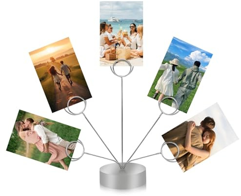 Runder Fotohalter, silberfarbener Halter für Fotos, ideal als Schreibtisch-Fotodisplay, Geschenkbaumhalter für Partys, runder Sockel, perfekt als Geschenk für Feiertage, Hochzeiten oder fürs Büro Clip