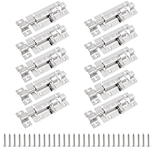 Lot de 10 Targettes de Porte 7,5cm, Loquet Porte Coulissante en Acier Inoxydable avec Vis, Verrou Targette pour Salle de Bain, Toilettes, Jardin et Abri