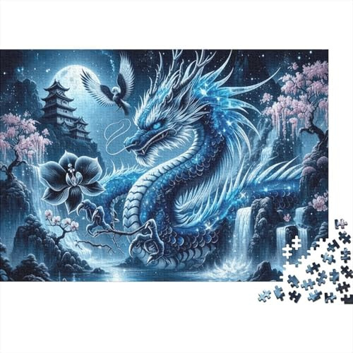 Blauer Drache Puzzle 1000-teilige Schwer Puzzle Spielzeug Lernspiel Impossible Cherry Blossom Wasserfall Herausforderung Spielzeug Für Erwachsene Kinder 1000pcs (75x50cm)