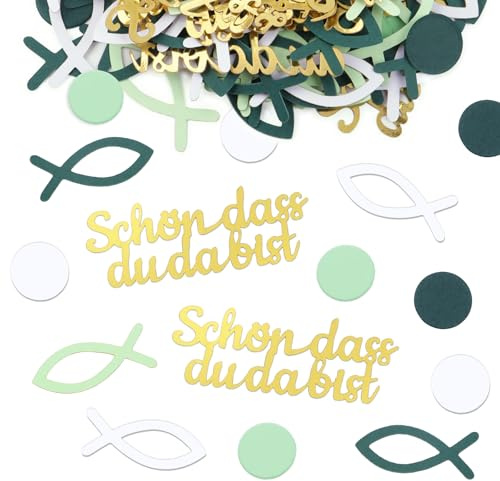COMOOKA 150 Stücke Konfirmation Konfetti Fisch Streudeko Kommunion Konfirmation Konfetti Kommunion Streudeko Grün Schön Dass Du Da Bist für Taufe Deko Tischdeko Taufe Zweiseitig