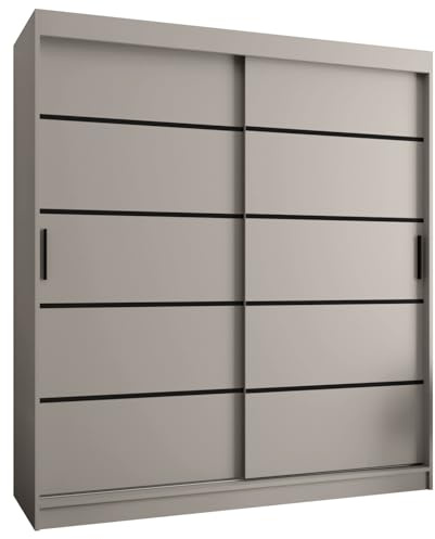 Kryspol - Schwebetürenschrank - Kleiderschrank ohne Spiegel - Kleiderschrank 180 cm Breit x 200cm(H) x 62cm(T), 2 Türen, Laminierte Möbelplatte, Schiebetürenschrank Rubino V1 180, Farbe Kaschmir