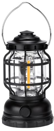 Levemolo Lampe de Camping Rétro Noire en ABS Portable Multifonction Robuste et Légère, pour Tente et Activités de Plein Air