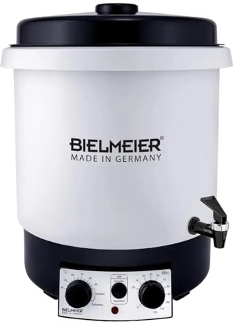 Bielmeier Einkochautomat 29 L Kunststoff BPA-frei, elektrisch 2000 W | mit 120-Minuten-Zeituhr und 3/8 Zoll Auslaufhahn, Weckautomat, Glühweinkocher, Made in Germany, Ersatzteilgarantie