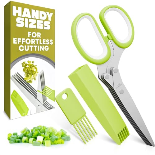 Herb Scissors with 5 Blades and Cover, Cleaning Brush, Even Cuts