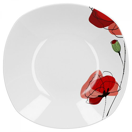 Van Well Suppenteller Monika | 450-700 ml | 220 x 220 mm | Menü-Teller tief | Salatteller | Servierschale | Mohn-Blume | Porzellan-Geschirr | Gastro