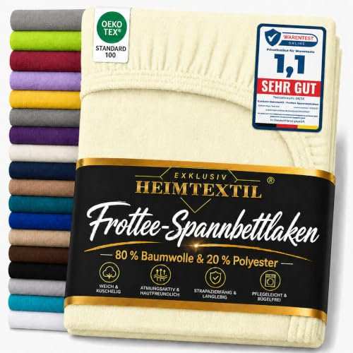 EXKLUSIV HEIMTEXTIL Frottee Spannbettlaken Marke 90 x 200 cm 80% Baumwolle, 20% Polyester Öko - Tex Zertifiziert, Markenqualität, Matratzenhöhe bis 25 cm, Naturweiss