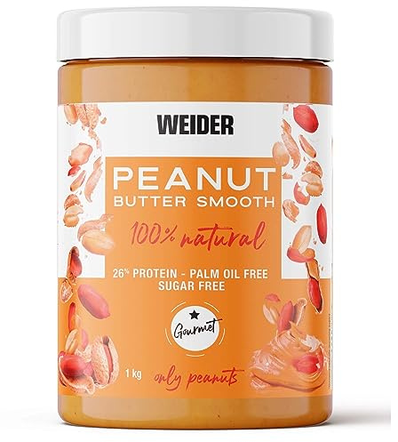 Weider Peanut Butter (1kg), 100% Natural crushed peanut, with 26% Protein | No Added Sugar, Suitable for Vegans, and Palm Oil Free