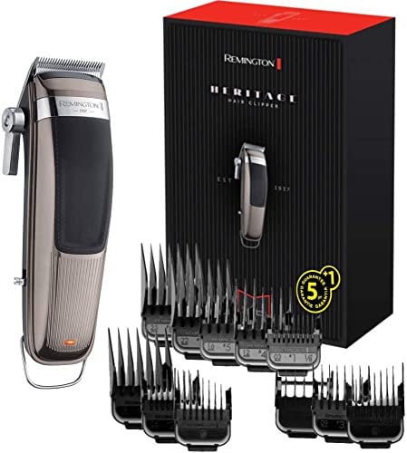 Remington Máquina de Cortar Pelo Heritage, Cortapelos Profesional Inalámbrico, Cuchillas de Acero Inoxidable, 11 Peines, Palanca Selección Nivel Apurado, 60 min Autonomía, Batería de Litio - HC9100