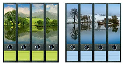 8er Set Ordnerrücken für breite Ordner Teich See Natur Sommer Winter Aufkleber Etiketten Deko 851 853