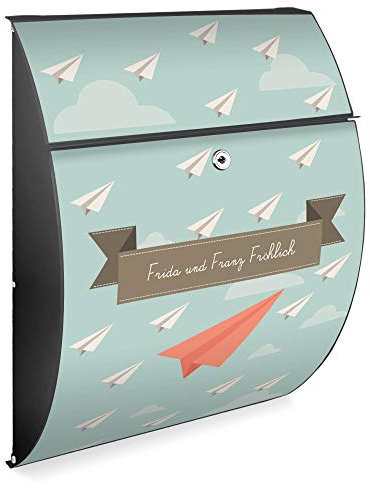 Burg Wächter Design Briefkasten | Modell Riviera 46cmx33,5cmx13cm groß | verzinkter Stahl Anthrazit | Postkasten mit Öffnungsstopp, großer A4 Einwurf, Zylinderschloss, 2 Schlüssel | Motiv WT Wolken