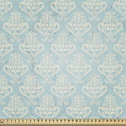 ABAKUHAUS Türkis Gewebe als Meterware, Mittelalterliche Symbole, Schön Gewebten Stoff für Polster und Wohnaccessoires, 1M (148x100cm), Creme